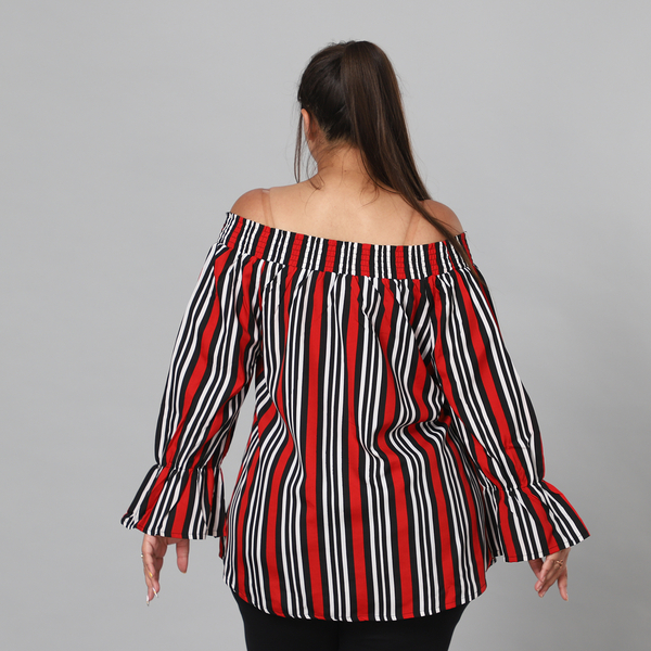JOVIE Smocked Off Shoulder Top with Tiered Bishop Sleeves in Black and Red (Length:70cm, Bust:116cm) (Size 18-22)