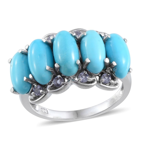 Arizona Sleeping Beauty Turquoise (Ovl), Tanzanite Ring in Platinum Overlay Sterling Silver 6.400 Ct