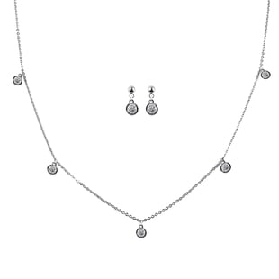 2 Piece Set - Simulated Diamond Station Necklace (Size 14.5 with 2 inch Extender ) and Earrings (wit