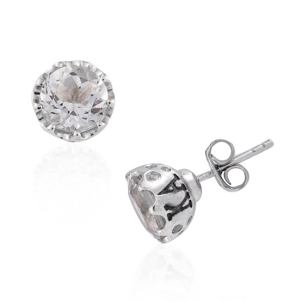 JCK Vegas Collection White Topaz (Rnd), Natural Cambodian Zircon Stud Earrings (with Push Back) in P
