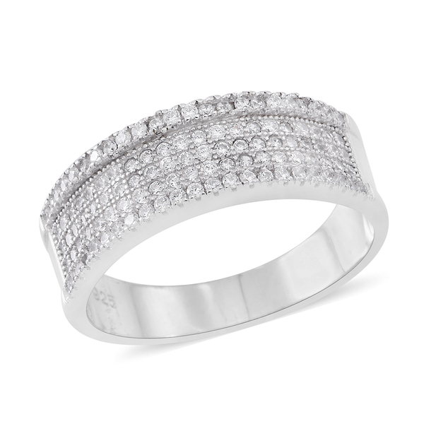 ELANZA Simulated White Diamond (Rnd) Band Ring in Rhodium Plated Sterling Silver