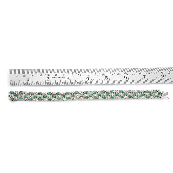 Kagem Zambian Emerald (Ovl), Diamond Bracelet in Platinum Overlay Sterling Silver (Size 7.5) 10.020 Ct.