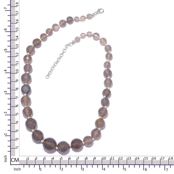 Grey Quartzite Ball Beads Graduated Necklace (Size 18 with 2 Inch Extension) in Platinum Overlay Sterling Silver 213.750 Ct.