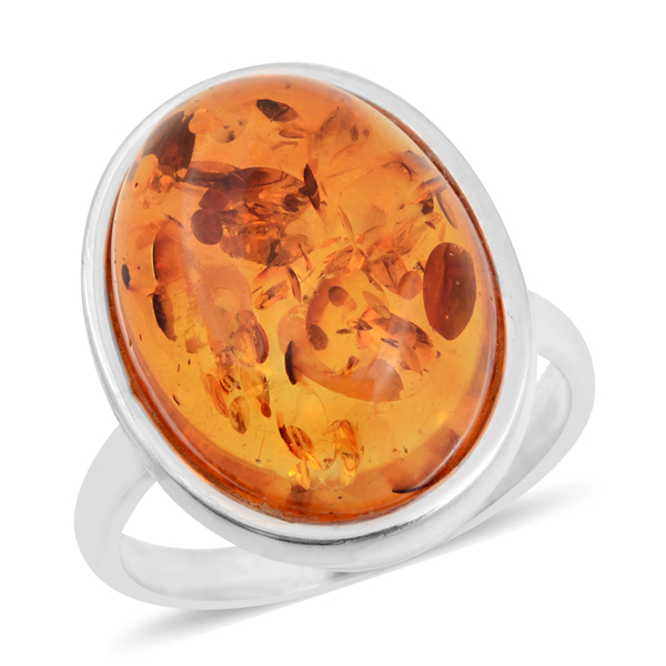8 Ct Baltic Amber Solitaire Ring in Sterling Silver 5.42 Grams