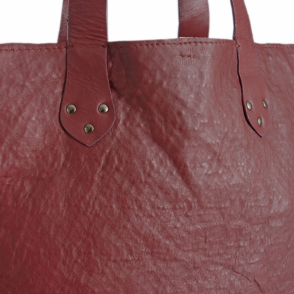 Linea Burgundy Genuine Leather With 100% Cotton Floral Lace Bonding Reversible Tote  (Size 34x34x8 Cm)
