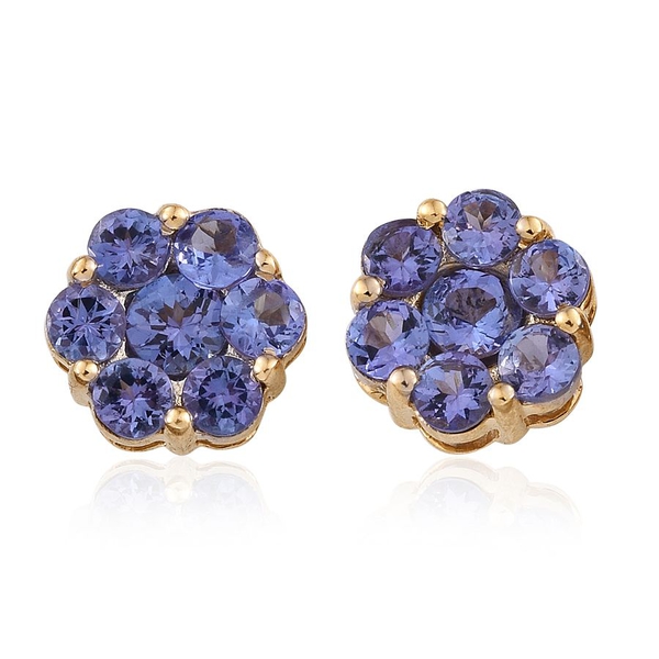 9K Y Gold Tanzanite (Rnd) Floral Stud Earrings (with Push Back) 1.750 Ct.