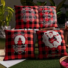 Set of 4 - Checkered Pattern Cushion Cover (Size 45 Cm)- Red, Black & Yellow