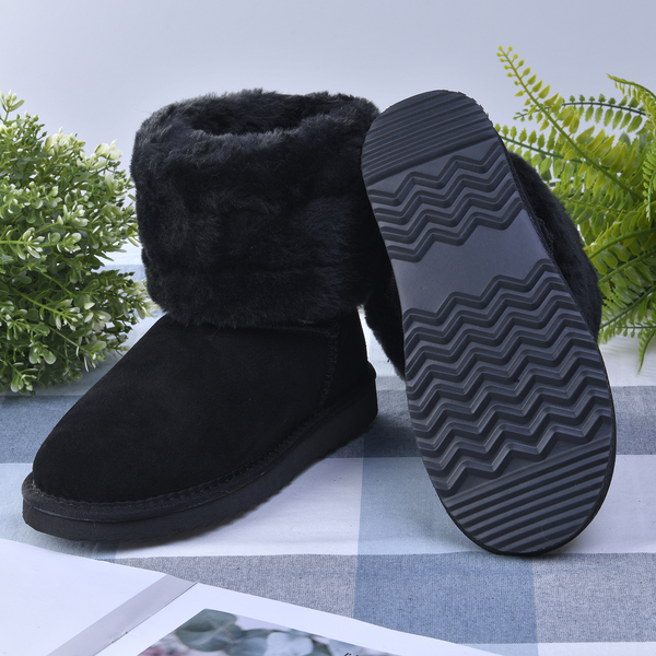 LA MAREY Faux Fur Snow Boots (Size 3) - Black