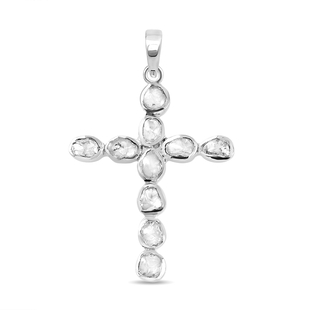 Artisan Crafted Polki Diamond Cross Pendant in Platinum Overlay Sterling Silver 0.50 Ct