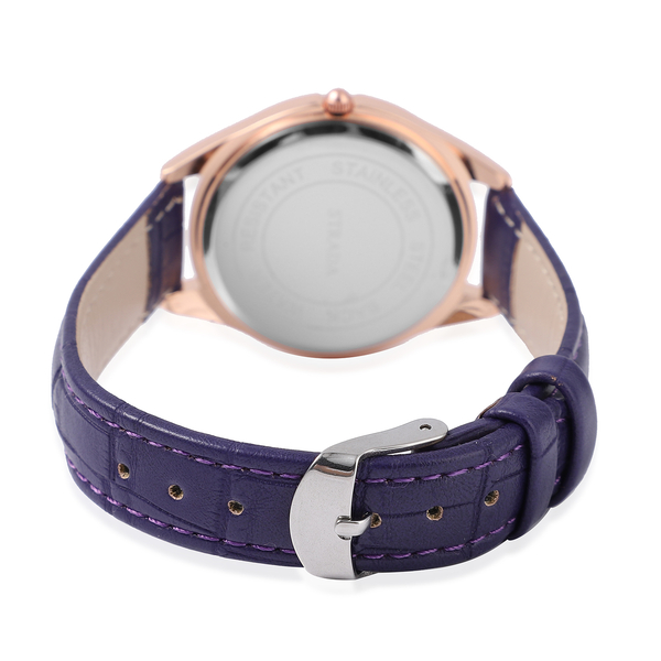 STRADA Japanese Movement White Dial Crystal Studded Water Resistant Watch with Purple Colour Strap