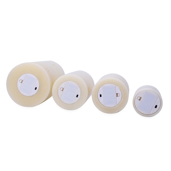 Set of 4 - White Colour Flameless Wax Blowing Candles (Size 7X7/ 10X9.5/ 14.5X10/ 19.5X12 Cm)