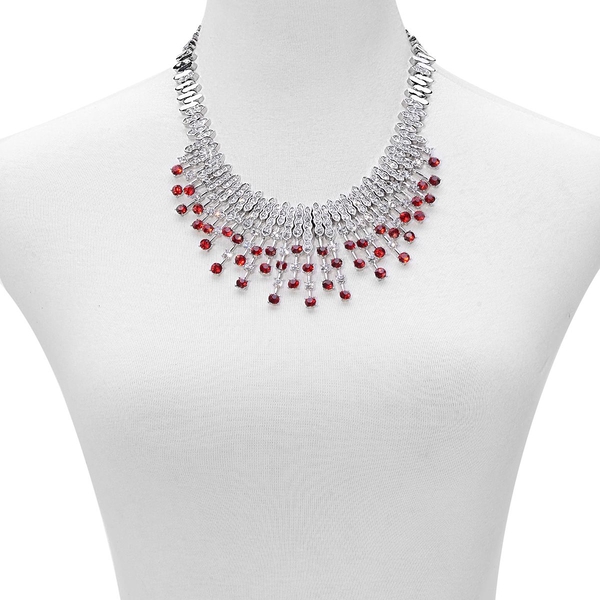 White and Red Austrian Crystal Waterfall Necklace (Size 18) in Silver Tone
