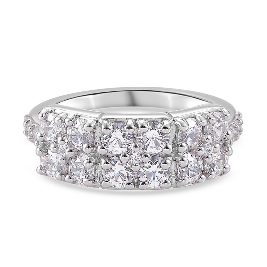 Lustro Stella Platinum Overlay Sterling Silver Ring Made with Finest CZ 3.01 Ct.