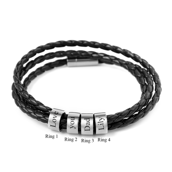 Personalised Engravable 4 Rings Leather Bracelet