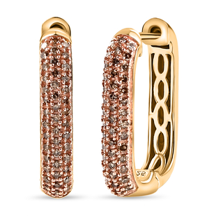 Champagne Diamond Hoop Earrings with Clasp in Vermeil Yellow Gold Overlay Sterling Silver 0.48 Ct.