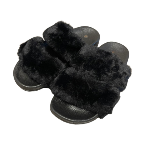 Ladies Faux Fur Slider Slipper (Size 3) - Black