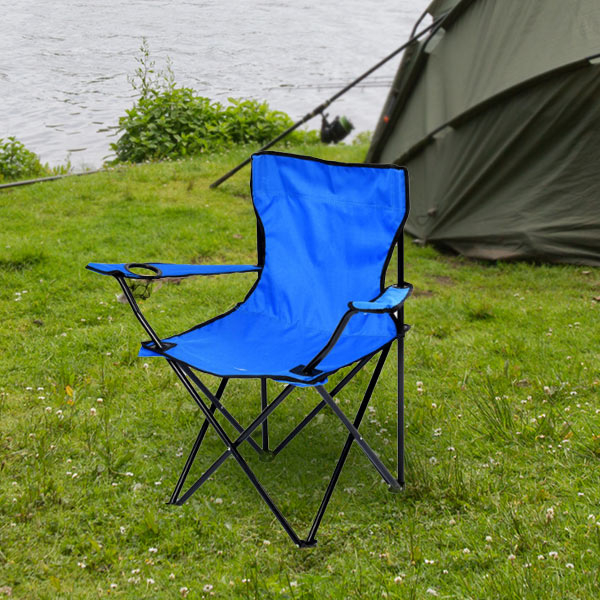 Portable Folding Outdoor Chair with Mesh Cup Holder (Support upto 100Kg) (Size:80x50Cm) - Blue