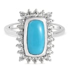 Arizona Sleeping Beauty Turquoise and Natural Cambodian Zircon Ring (Size O) in Platinum Overlay Sterling Sil