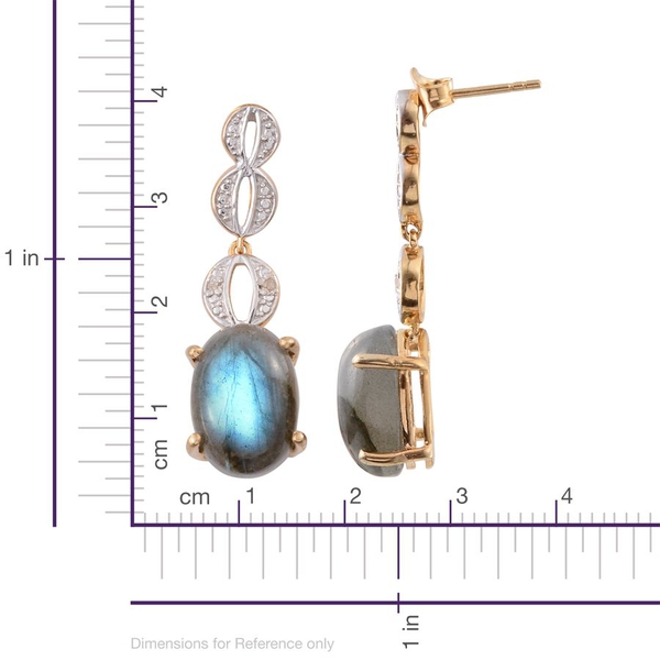 Labradorite (Ovl), Diamond Earrings (with Push Back) in 14K Gold Overlay Sterling Silver 13.270 Ct.