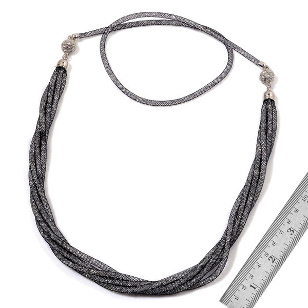White Austrian Crystal and Simulated Black Stone Necklace (Size 38) in Gold Tone