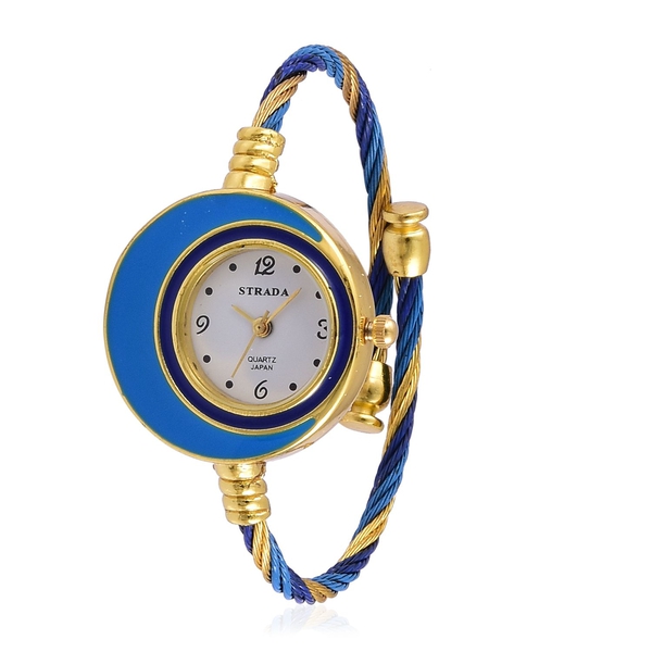 STRADA Japanese Movement White Dial Water Resistant Sky Blue Colour Bangle Watch in Gold Tone with S