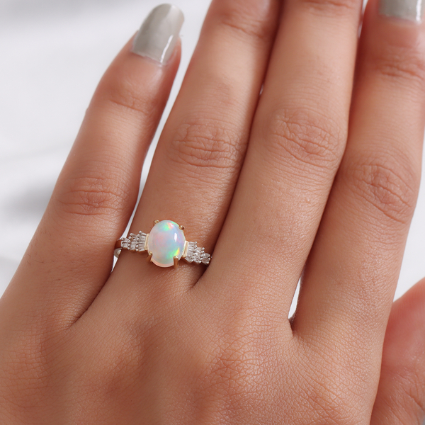 AAA Ethiopian Welo Opal (1.25 Cts) and Diamond ( 0.25 Cts) Ring in Gold Overlay Sterling Silver 1.44 Ct.