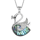Abalone Shell, Black & White Austrian Crystal Peacock Pendant with Chain (Size-20) in Silver Tone
