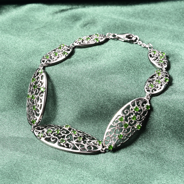 LucyQ Victorian Era Collection - AA Chrome Diopside Bracelet (Size 8) in Rhodium Overlay Sterling Silver