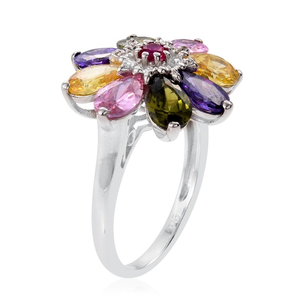 AAA Simulated Ruby (Rnd), Simulated Citrine, Simulated Peridot, Simulated Pink Sapphire and Simulated Tanzanite Floral Ring in ION Plated Platinum Bond