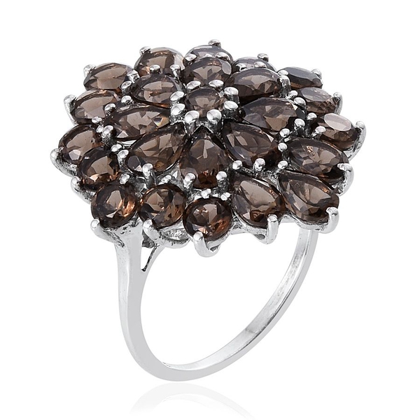 Brazilian Smoky Quartz (Pear) Cluster Ring in Platinum Overlay Sterling Silver 8.250 Ct.