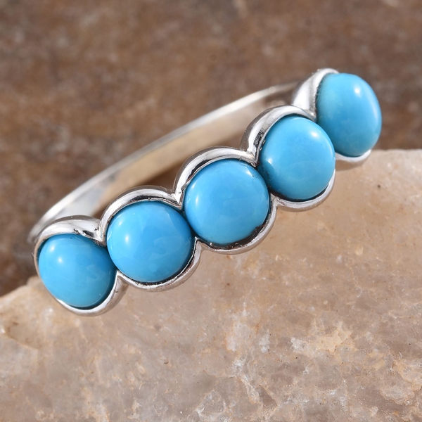 Arizona Sleeping Beauty Turquoise (Rnd) 5 Stone Ring in Platinum Overlay Sterling Silver 2.250 Ct.