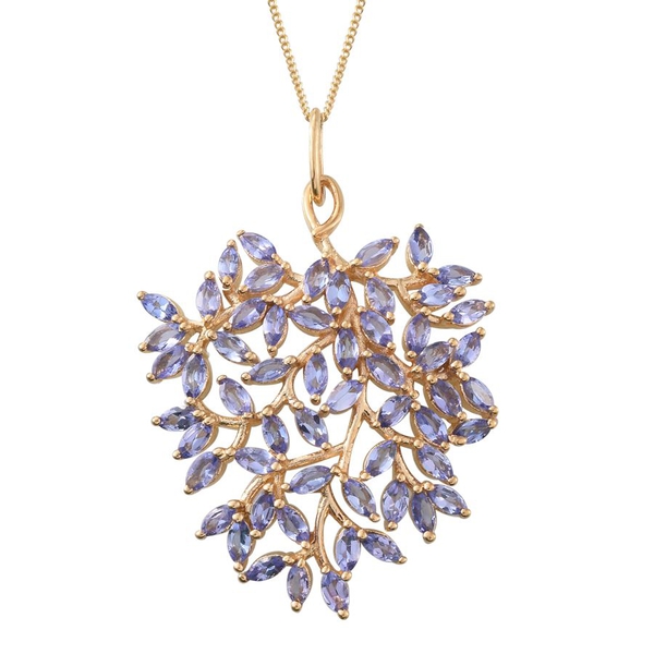 Tanzanite (Mrq) Leaves Pendant With Chain in 14K Gold Overlay Sterling Silver 4.250 Ct.