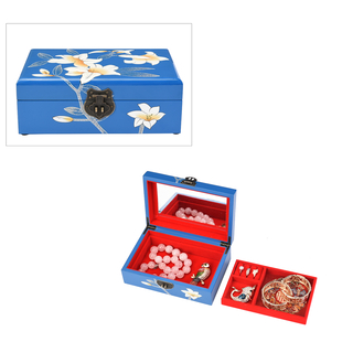2 Layer Lily Pattern Japanese Artwork Jewellery Box with Inside Mirror and Removable Tray (Size 21x1