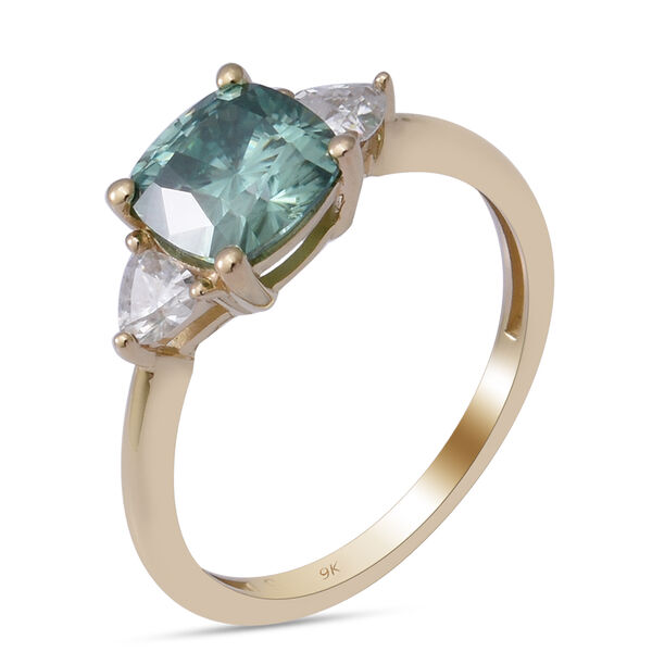 1.76 Ct. Colourless and Green Moissanite Ring in 9K Yellow Gold