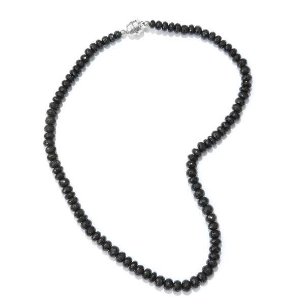 Very Rare Black Tourmaline (Rnd) Beads Necklace (Size 20) with Magnetic Clasp in Platinum Overlay St