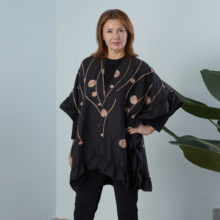 Tamsy Embroidered Kimono Polyester Color-black