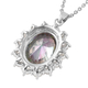 Simulated Mystic Topaz and Simulated Diamond Pendant with Chain (Size 20 with 2 Inch Extender) in Silver Tone