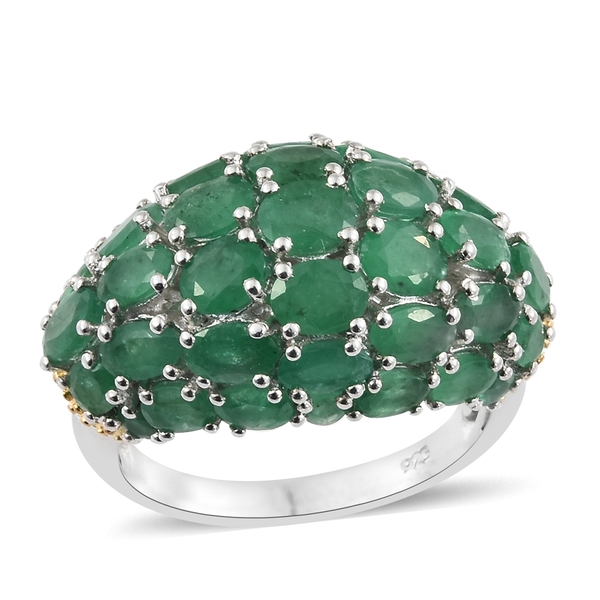 7 Carat Zambian Emerald Cluster Ring in Gold Plated Sterling Silver 6.80 Grams
