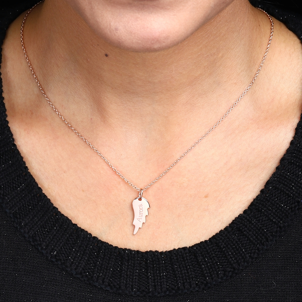 Personalised Engraved Angel Wings Pendant with 20Inch Chain in Silver