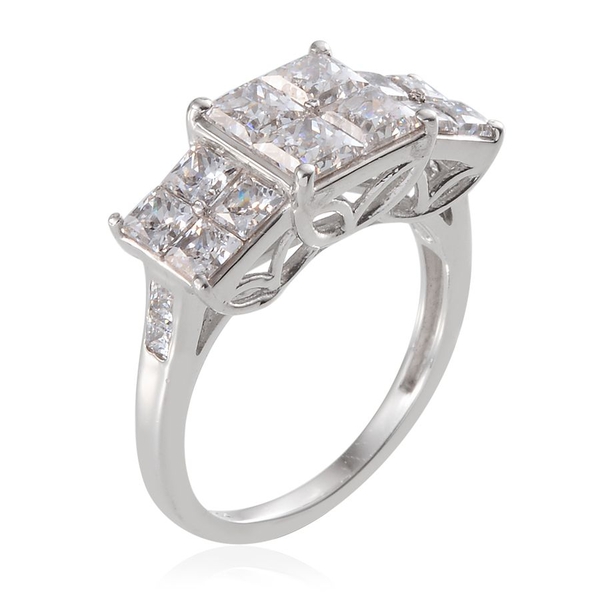 Lustro Stella - Platinum Overlay Sterling Silver (Sqr) Ring Made with Finest CZ 3.260 Ct.