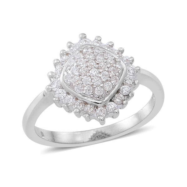 ELANZA AAA Simulated Diamond (Rnd) Ring in Rhodium Plated Sterling Silver