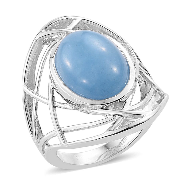 Blue Jade (Ovl) Ring in Platinum Overlay Sterling Silver 11.250 Ct.