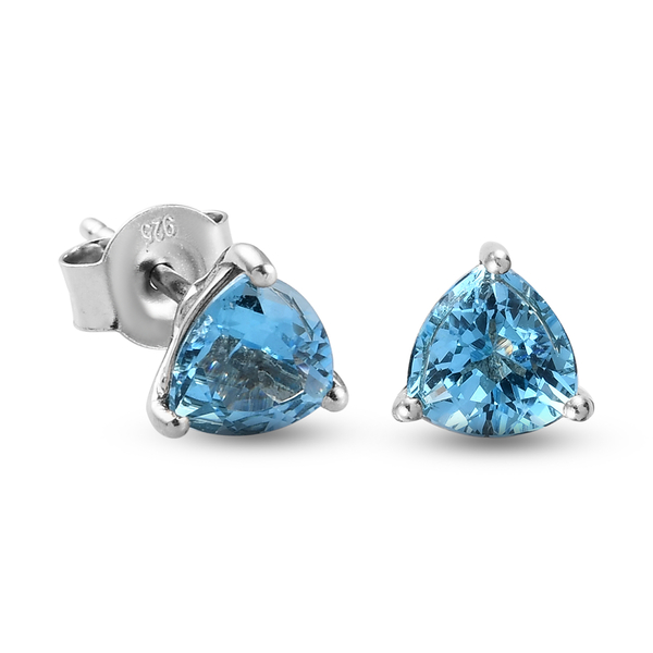 Paraibe Apatite Stud Earrings in Platinum Overlay Sterling Silver 1.89 Ct.