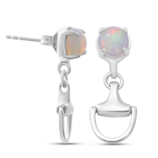 Ethiopian Welo Opal Dangling Earrings (With Push Back) in Rhodium Overlay Sterling Silver 1.20 Ct.