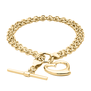 Hatton Garden Close Out Deal - 9K Yellow Gold Open Heart Belcher Bracelet (Size - 7.5) with T Bar Lo