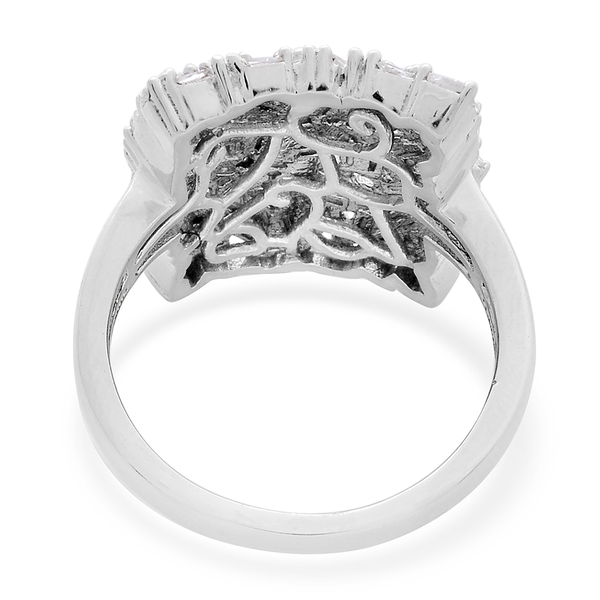 Fire Cracker Diamond (Bgt) Cluster Ring in Platinum Overlay Sterling Silver 1.000 Ct.