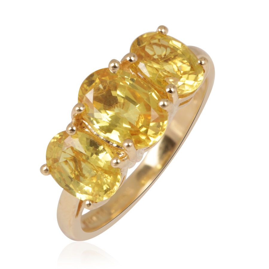 ILIANA 18K Y Gold AAA Yellow Sapphire (Ovl 1.75 Ct) 3 Stone Ring 3.750 Ct.