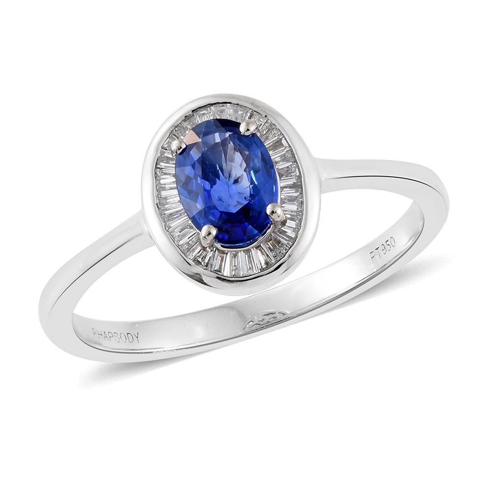 RHAPSODY 950 Platinum AAAA Ceylon Blue Sapphire (Ovl 1.02 Ct), Diamond (VS/E-F) Ring 1.250 Ct.
