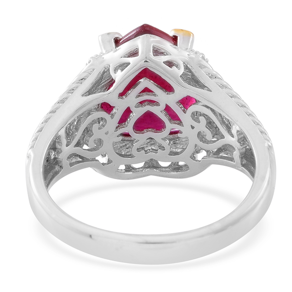 Designer Inspired - African Ruby (Hrt), Ruby Ring in Rhodium and 14K Gold Overlay Sterling Silver 8.350 Ct. Silver wt 6.45 Gms.