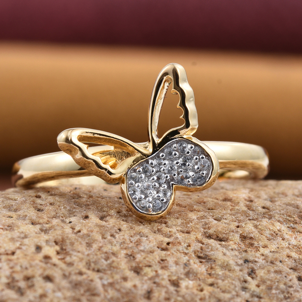 Kimberley Butterfly Collection Natural Cambodian Zircon (Rnd) Butterfly Ring in 14K Gold Overlay Sterling Silver